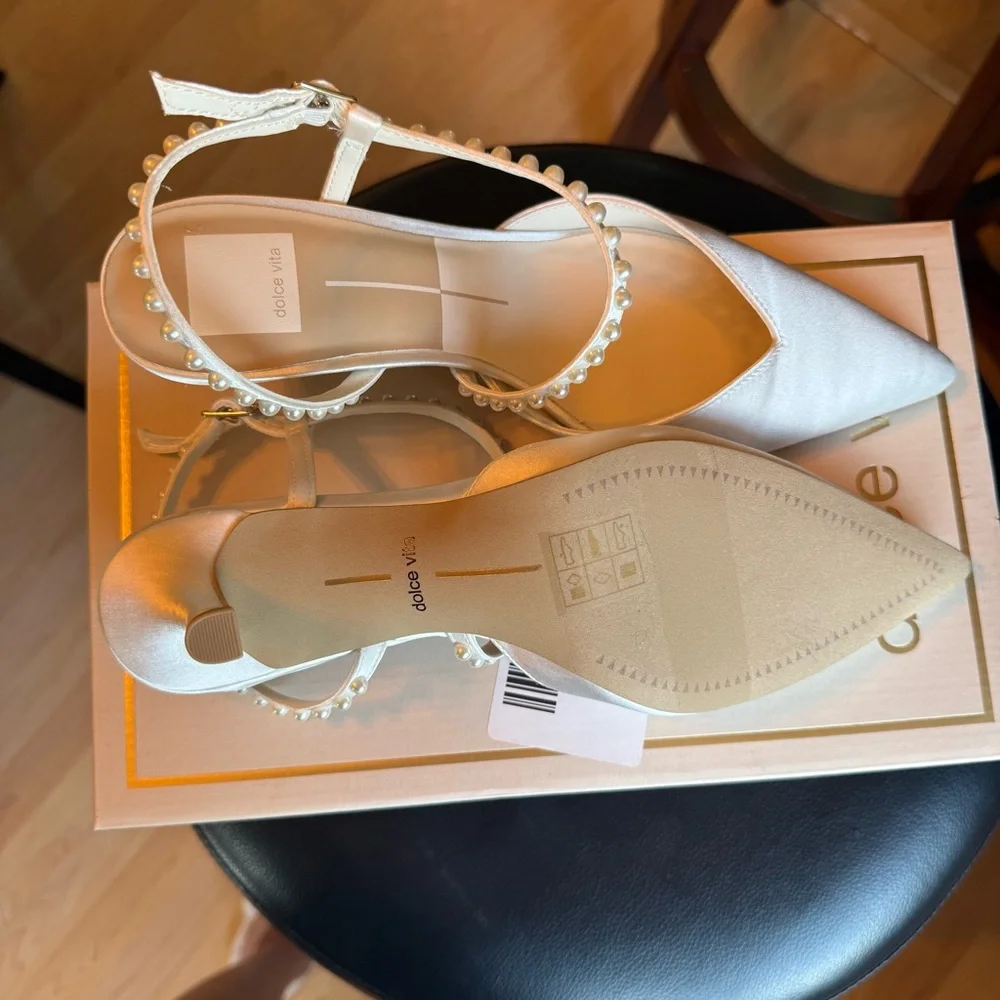 Dolce Vita Kamra Pearl Heels True White Satin - Picture 7 of 7